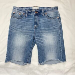 MADEWELL Faded Lighter Wash Blue Denim Bermuda Cut-Off Shorts, Size 28